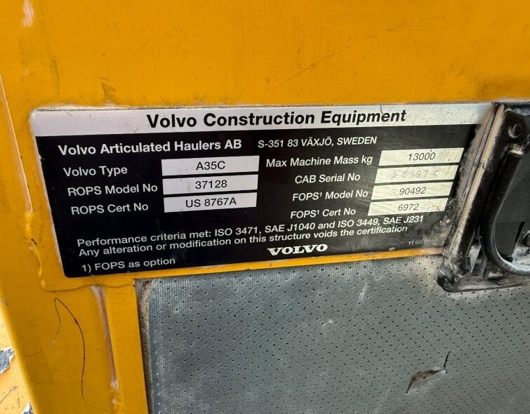 VOLVO  A35C **GEARBOX FAULT**